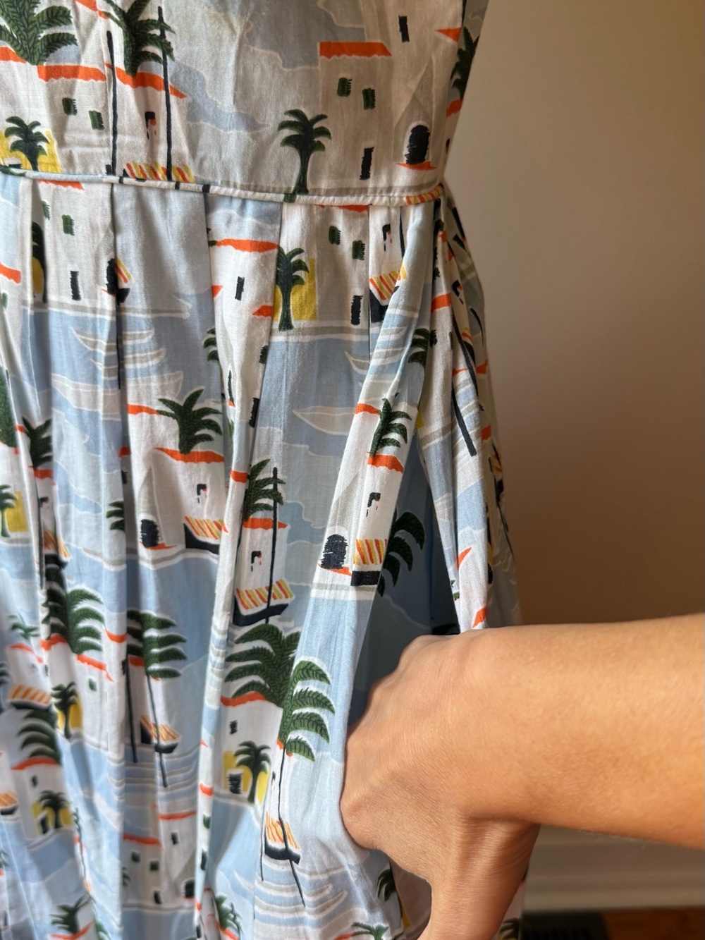 Modcloth Light Blue Palm & House Midi Dress - Picture 6 of 8